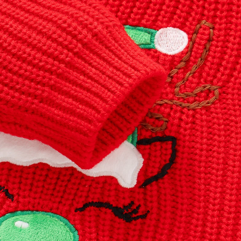 Suéter navideño bebé rojo y verde de cuello redondo con manga larga - imagen 4