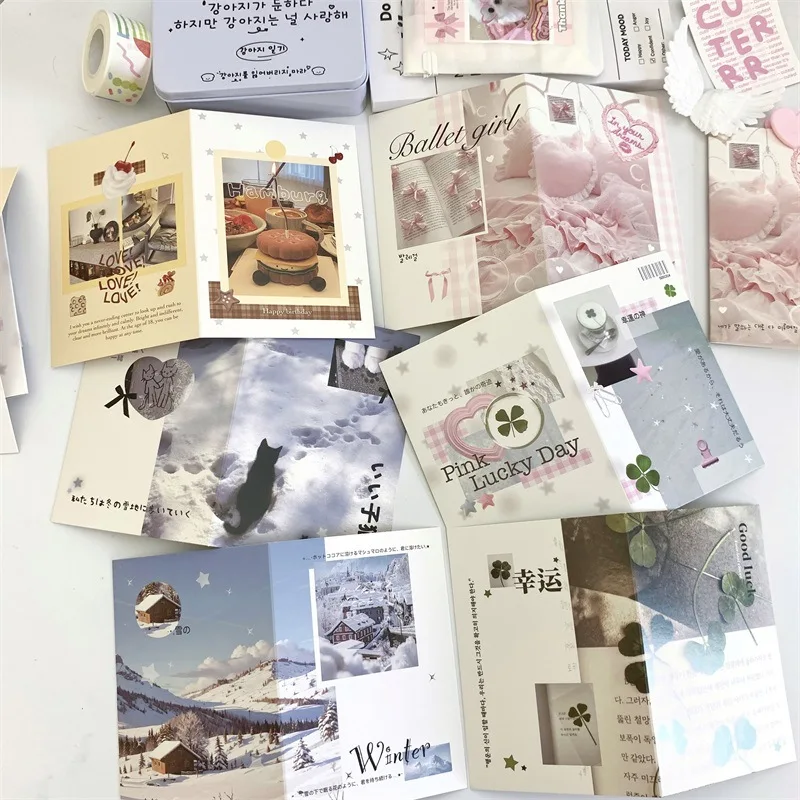 10 Uds. De tarjetas de felicitación plegables Ins, Material de embalaje, juego de tarjetas, tarjetas de mensaje de entrega, embalaje de regalo - imagen 4