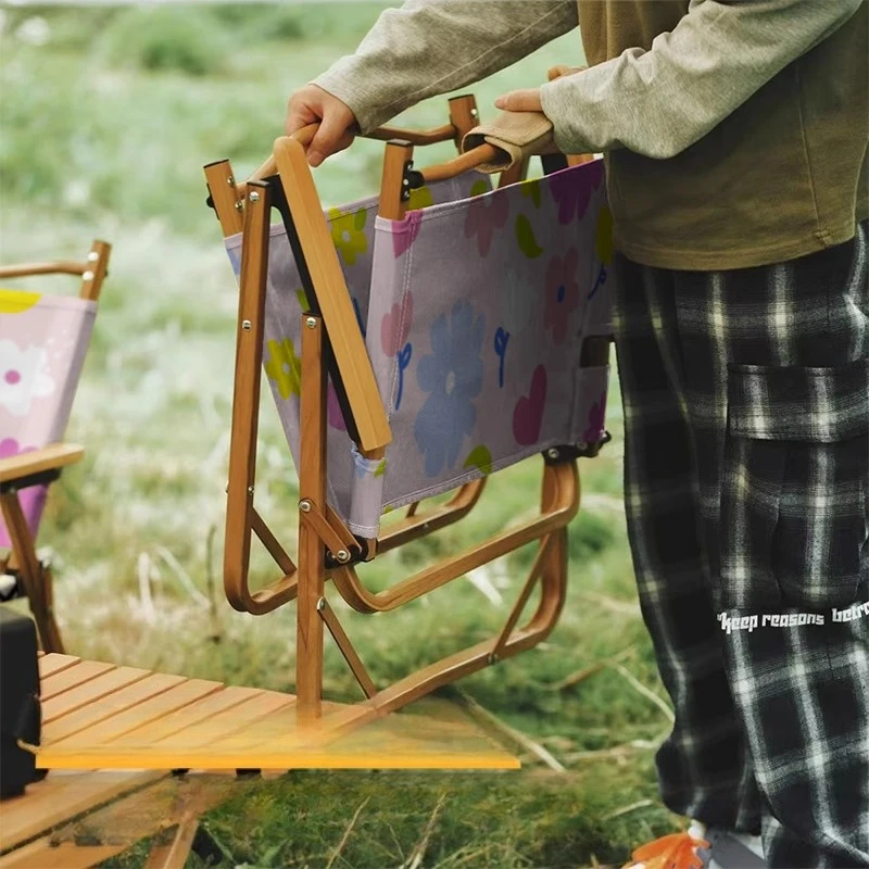 Sillón reclinable plegable Cherry Blossom, respaldo ajustable, silla de camping impermeable con diseño de color dopamina para relajación al aire libre - imagen 4