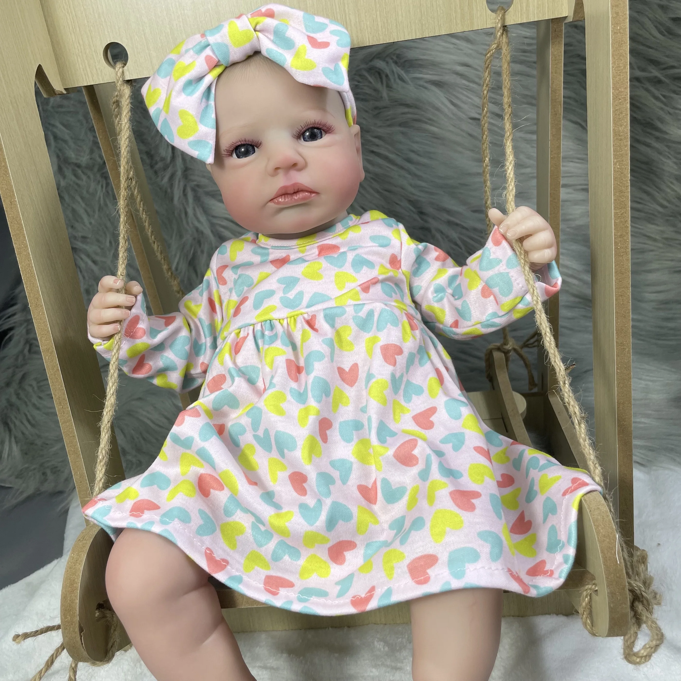 Muñeca Reborn LouLou Awake de 50CM, ojos azules abiertos, piel 3D, venas visibles, muñeca artística coleccionable, juguete para regalo para niñas - imagen 4