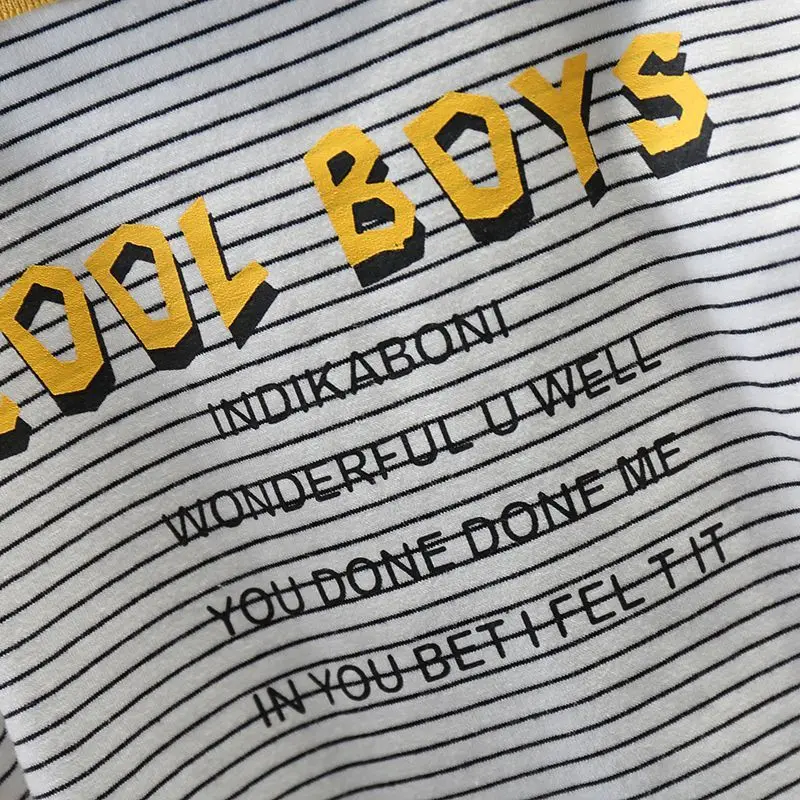 Ropa de verano para niño pequeño, Tops de manga corta de algodón con letras a rayas informales a la moda coreana + pantalones vaqueros Boutique, ropa para niños B005 - imagen 4