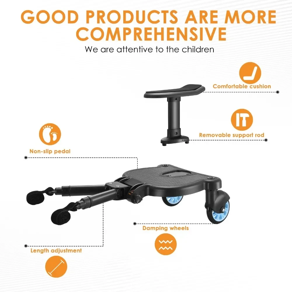 Adaptador de Pedal para cochecito de bebé, accesorios para cochecito, remolque auxiliar para niños, Scooter gemelo, placa de pie para chico con asiento - imagen 3