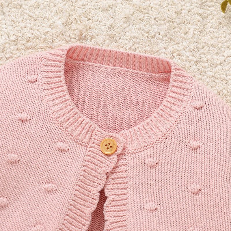 Suéteres rosas para niñas, cárdigans bonitos con un solo botón, prendas de vestir tejidas de manga larga para niños pequeños, chaquetas y abrigos, prendas de punto de 1 a 3 años - imagen 3