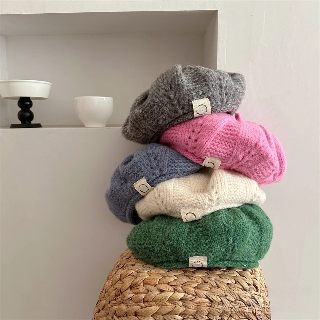 Boina de lana punto unisex para niños – Retro otoño invierno - imagen 2