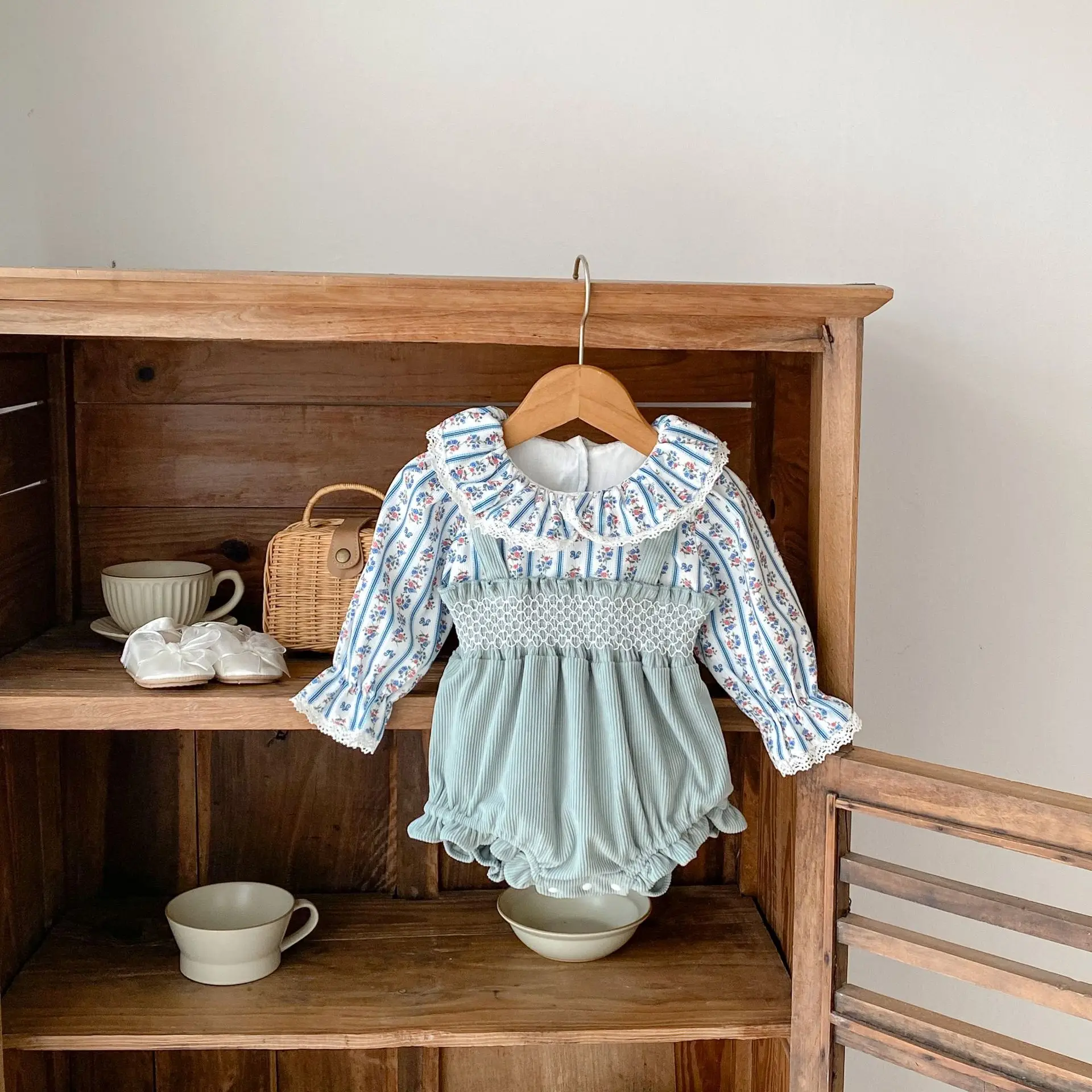 Pantalón de pana de 2 piezas para niña, pantalón de manga larga, con ribete bordado, para otoño, 2024 - imagen 4