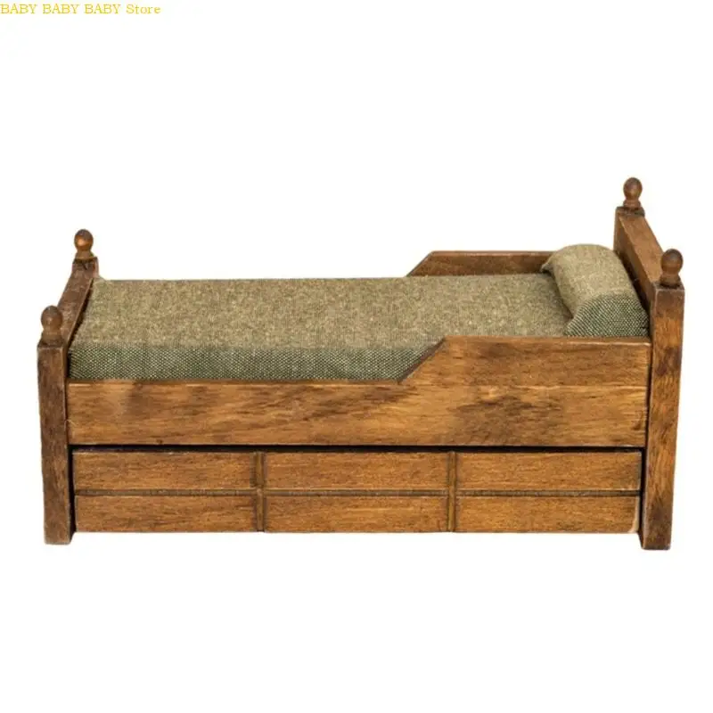 Q81A 1:12 Escala Moderno dormitorio madera Muebles casas muñecas en miniatura con almohada algodón y cajón