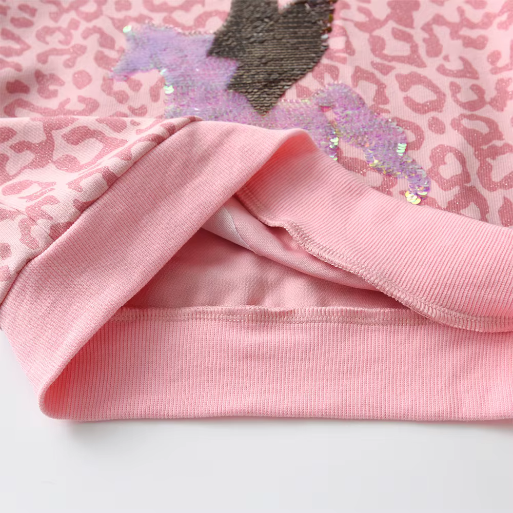 DXTON Sudadera con lentejuelas y estampado de leopardo rosa para niñas