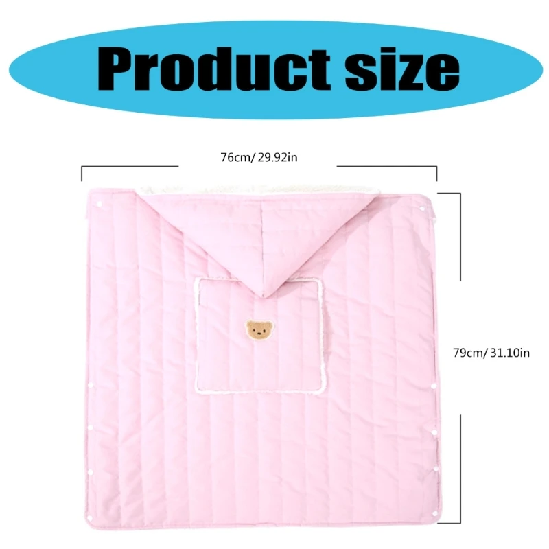 Manta gruesa de felpa para cochecito de bebé, cubierta de lana cálida a prueba de viento, manta para carrito de niño, funda para cochecito con capucha de oso de dibujos animados, invierno - imagen 3
