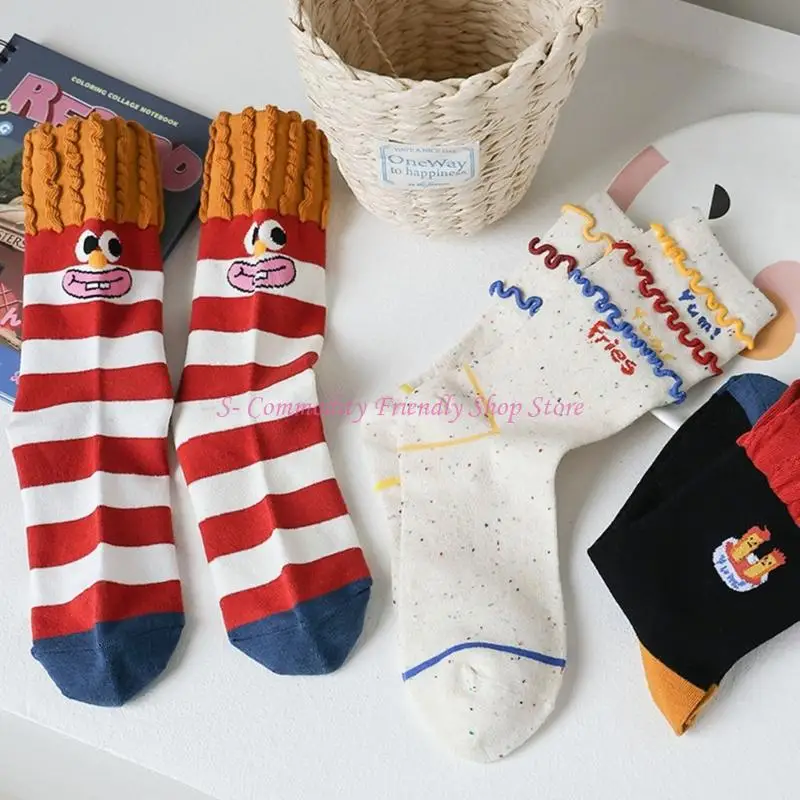 Paquete 85ae 3 pares calcetines equipo algodón con hamburguesas dibujos animados Diseño a rayas para niños