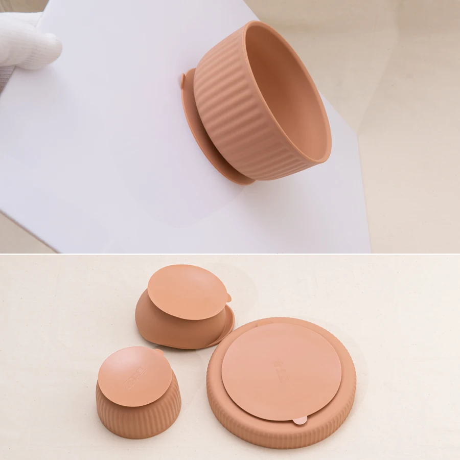 Vajilla de silicona para bebé, tazón de rayas verticales, tenedor, cuchara, 3 piezas con fuerte succión, tazón de entrenamiento para recién nacido, 2024 - imagen 4