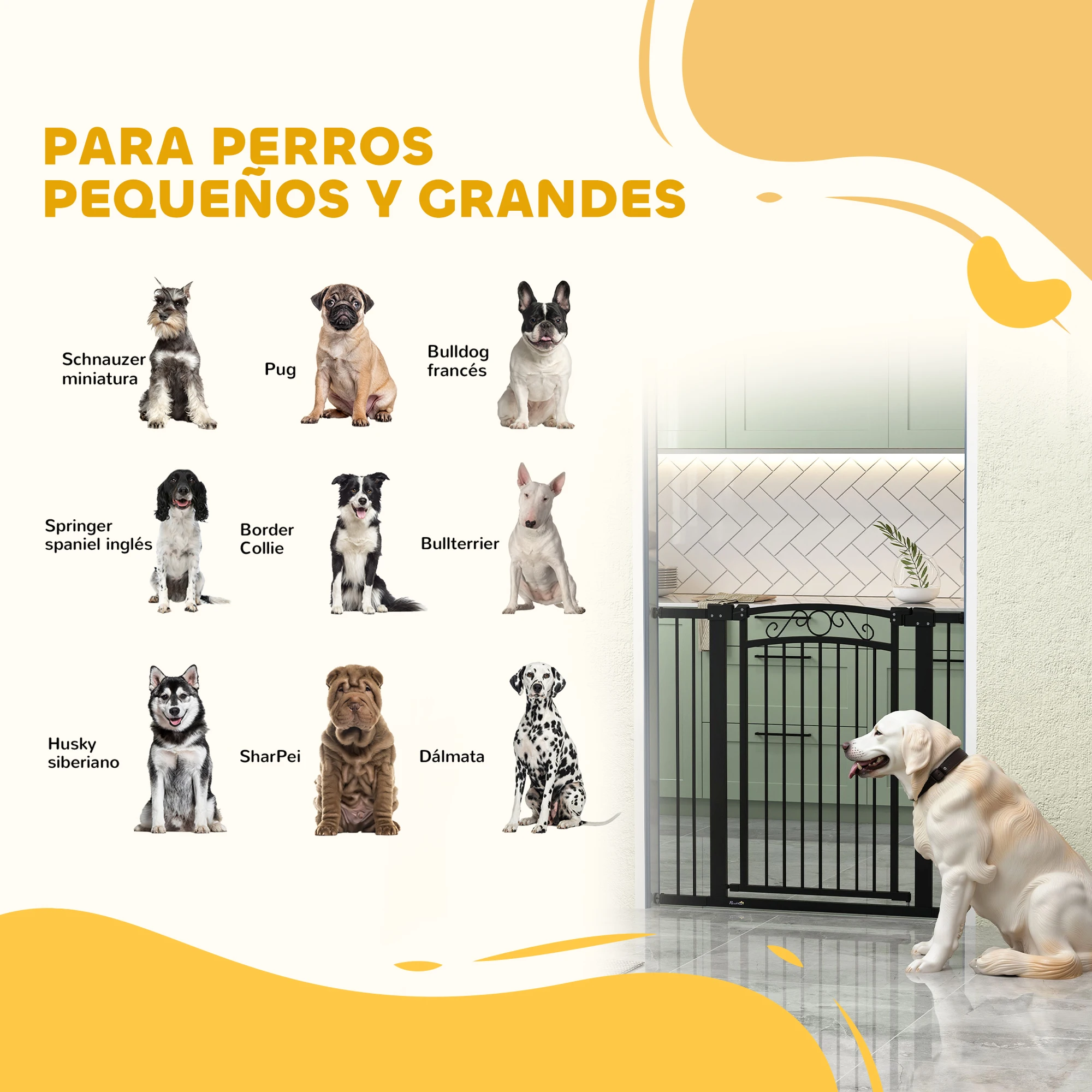 PawHut Barrera para Perros Puerta para Perros 76-104 cm Barrera de Seguridad para Mascotas con 2 Extensiones 7/14 cm y Doble Bloqueo para Escaleras y Puertas Negro - imagen 4