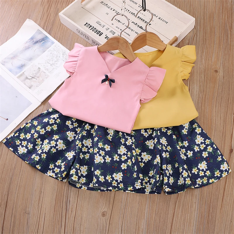 Nueva ropa de verano para niñas, traje, chaleco para niños, pantalones cortos, 2 unids/set, ropa para niños, disfraz informal de algodón, chándales para niños pequeños - imagen 2