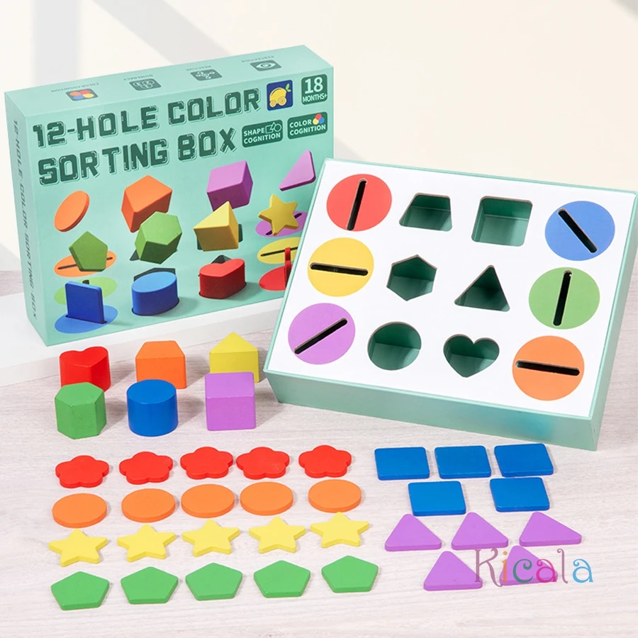 Formas 3D, sólidos geométricos, juguete de Color madera, juguete de clasificación, entrenamiento de desarrollo, juego educativo Montessori para regalo preescolar - imagen 3