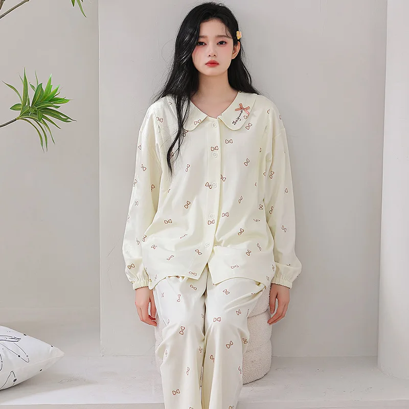 Ropa de dormir dulce de maternidad para lactancia, ropa de dormir de algodón rosa para amamantar para mujeres embarazadas, pijamas de otoño para embarazo, conjunto de ropa de noche - imagen 5