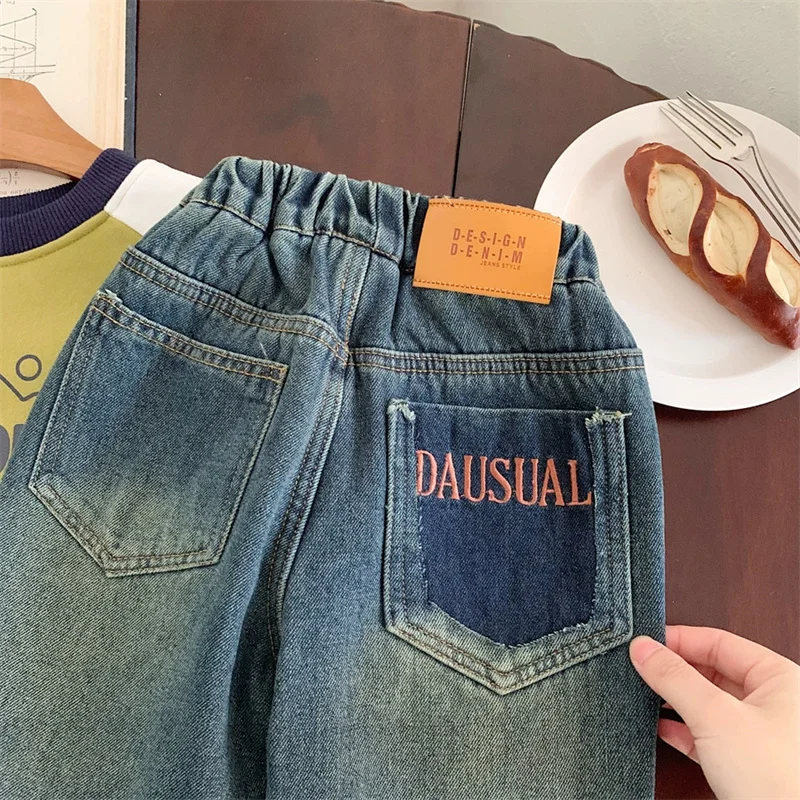 Pantalones vaqueros de lana para niños con cintura elástica - imagen 2
