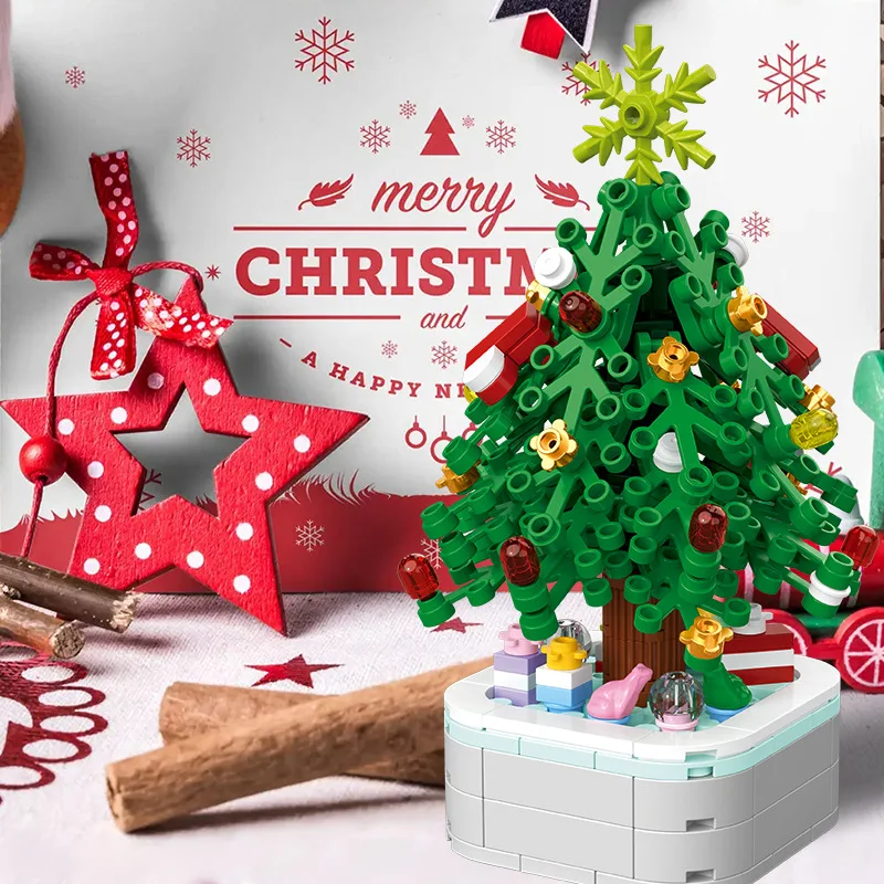 Bloques de construcción de árbol de Navidad, caja de música, adornos navideños, regalo, montaje de ladrillos, partículas pequeñas para niñas, regalo, decoración de escritorio - imagen 3