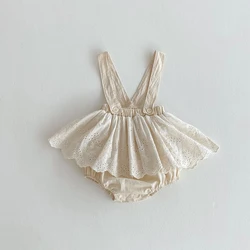 Pantalones cortos de verano para niña con volantes y tirantes encaje