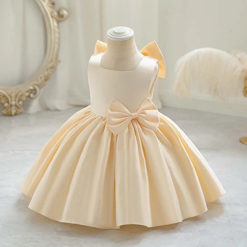 Vestido de fiesta para niñas, vestidos de princesa con lazo grande y dulce para cumpleaños, ropa para niños, ropa Formal de noche elegante para niñas con flores - imagen 5