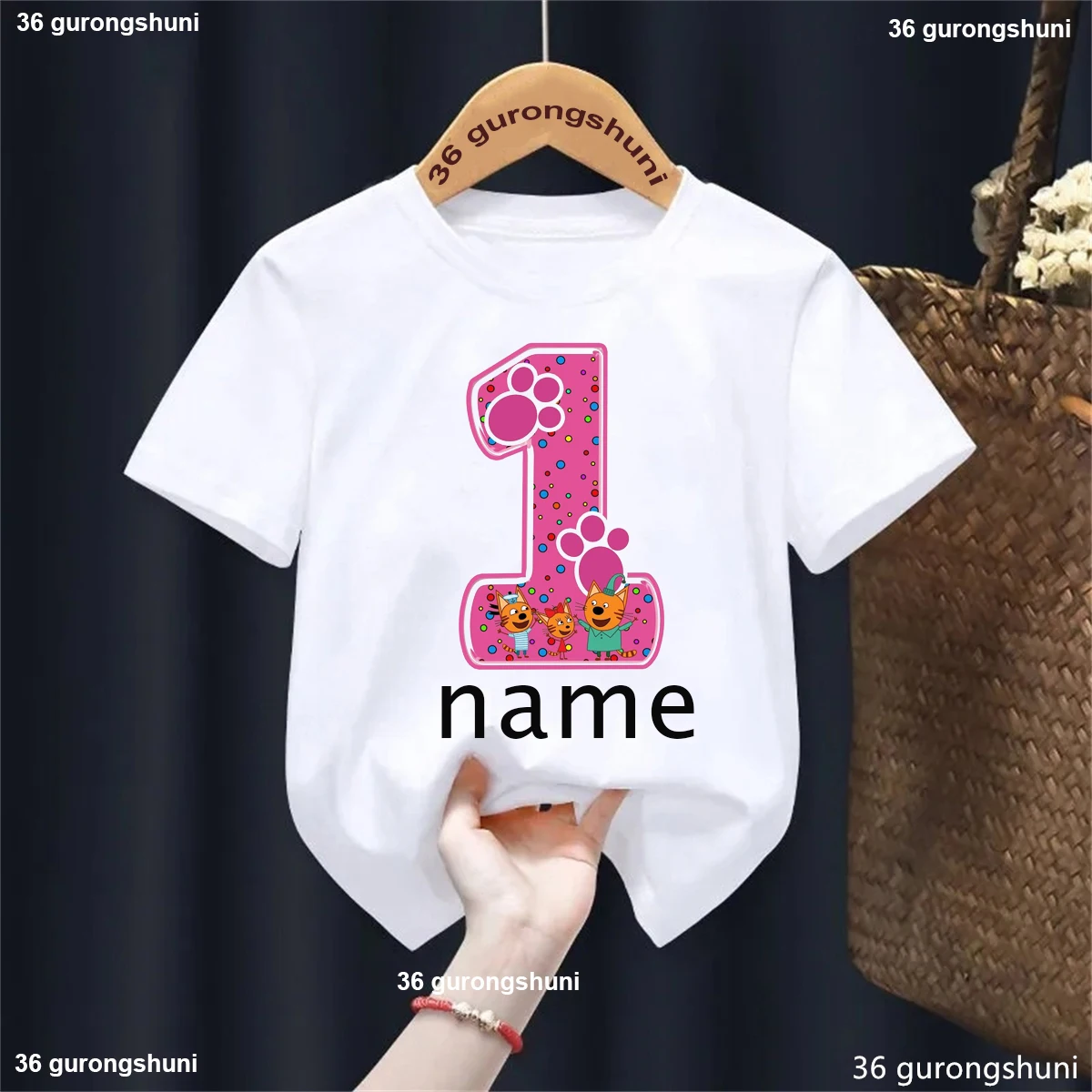 Camiseta con nombre personalizado para niñas, ropa de familia de gato divertido, Harajuku, sólido, lindo, regalo de cumpleaños, nuevo, 1, 2, 3, 5. ° - imagen 5