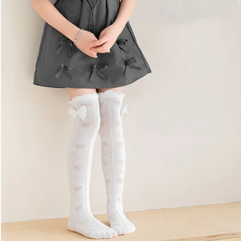 1 par de medias largas con estampado de corazón de amor para niñas, medias finas hasta la rodilla para primavera y verano, medias escolares para niñas - imagen 5