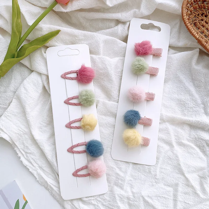 Mini pinzas para el cabello coloridas para bebé, pinzas para el cabello Kawaii, bola de felpa, bola de piel suave para niños, horquillas para niña, pasadores BB, accesorios, 5 uds. - imagen 2
