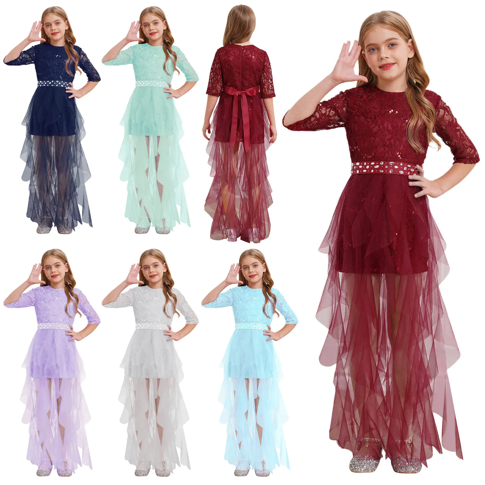 Vestido tul niña con encaje y lentejuelas para fiesta - imagen 2