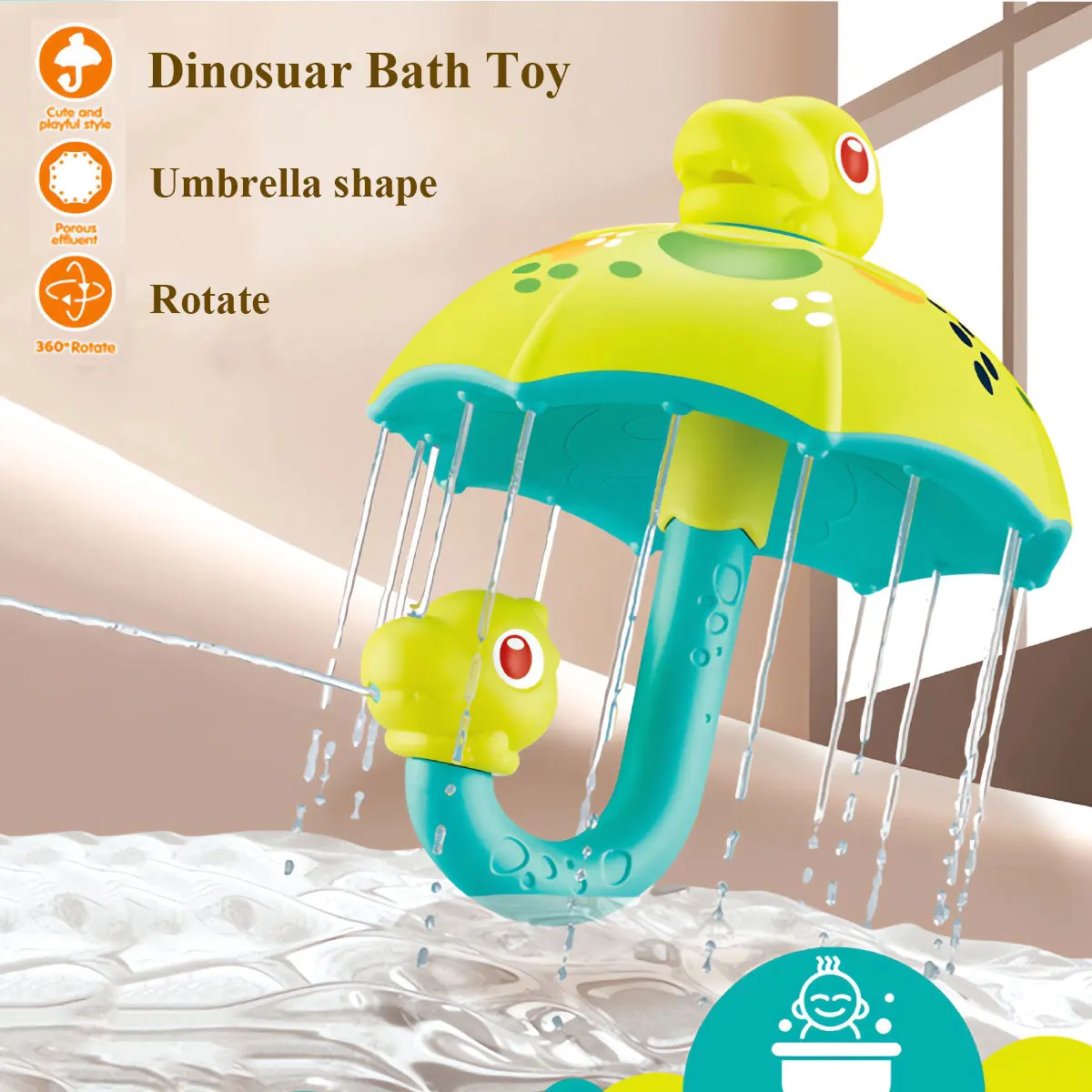 Paraguas de seta de dinosaurio, juguete de baño para bebé, bonito paraguas de pulverización de agua para natación, juguete de ducha al aire libre para niños, juego