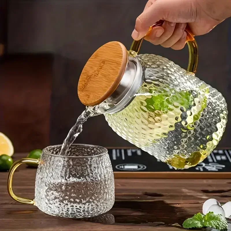 1pc glass pitcher with lid high borosilicate glass heavy duty water pitcher drink carafe for hot and cold beverges drinkware details 5