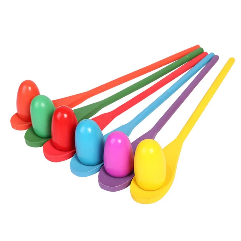 Juego de bolas de huevo con cuchara de equilibrio de madera para niños, juego de inteligencia corporal de entrenamiento sensorial, deportes al aire libre, juguetes educativos para guardería, 6 uds. - imagen 5