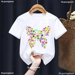 Camiseta estampada fresca de flores y mariposas para niña – Verano