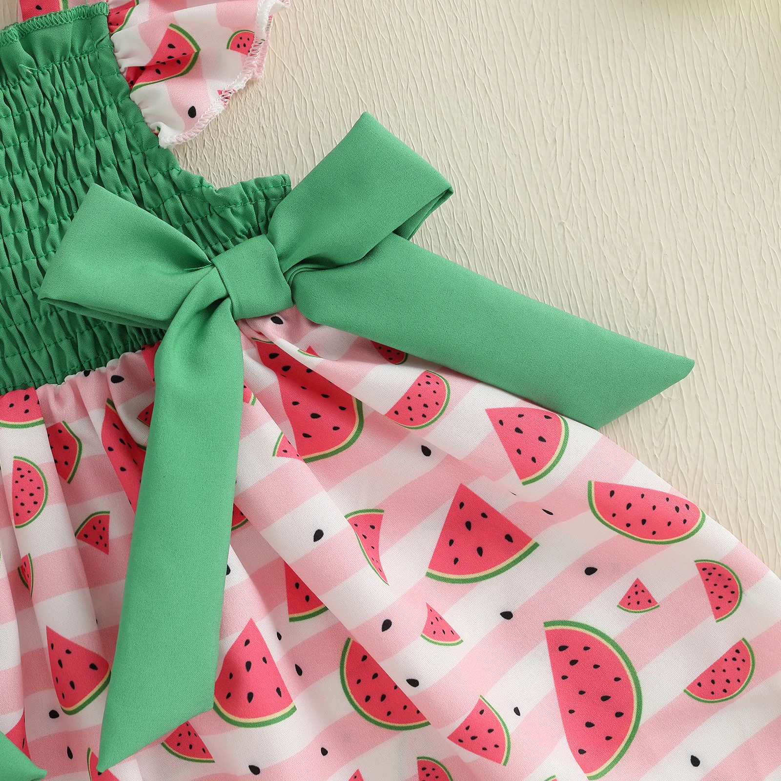 Conjuntos de verano para niñas con estampado de sandía/cereza, camisetas con mangas voladoras y pantalones cortos elásticos, ropa bonita de moda - imagen 5