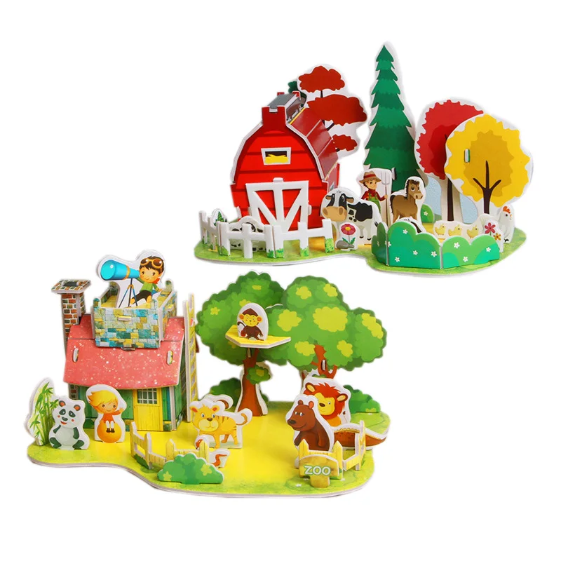 Puzzle 3D papel niños casa villa granja - vista principal