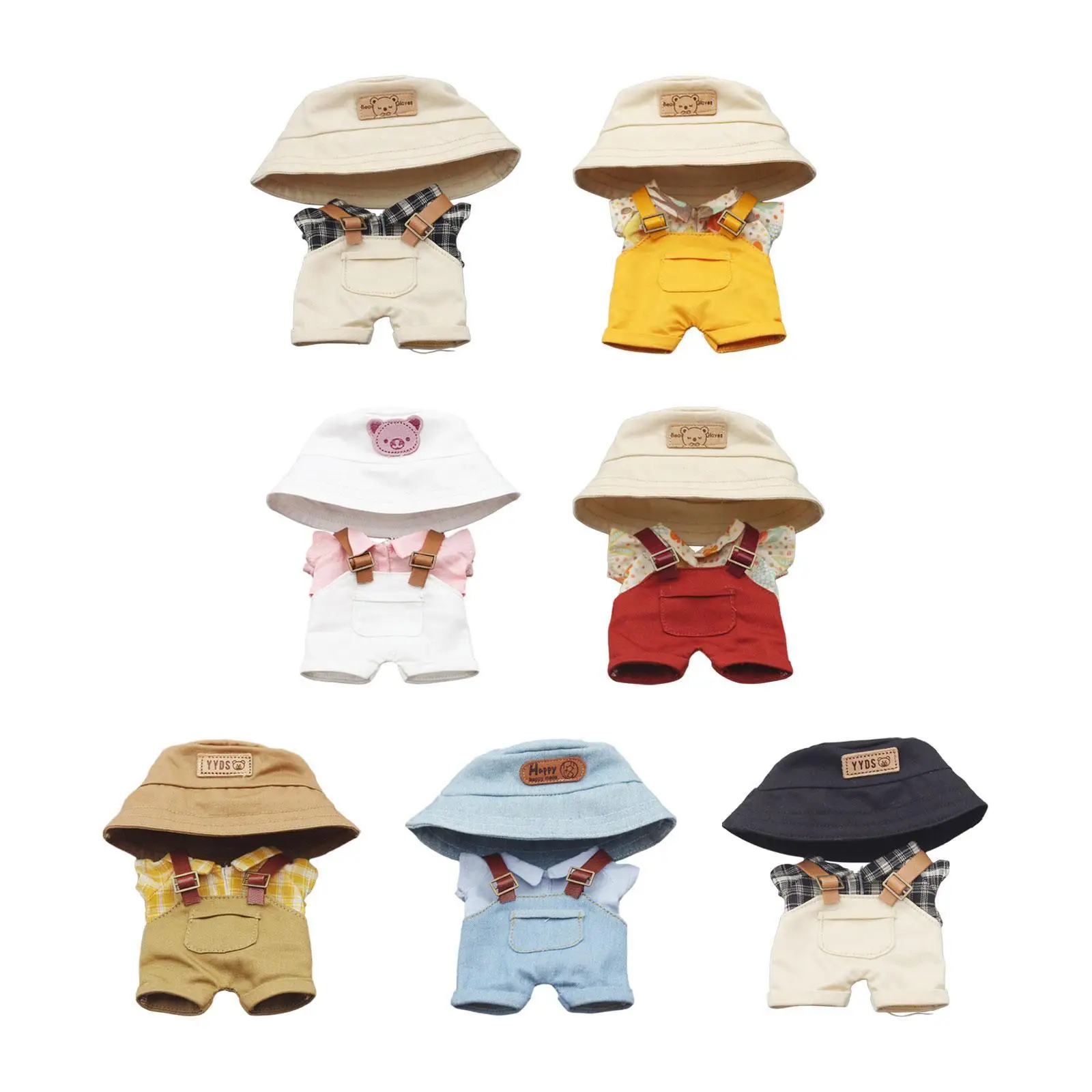 Plush Figure Shirt and Suspender Pants Photo Props Fashion Clothing for Kids Birthday Gift Make Your Own Dolls Dress up for 15cm