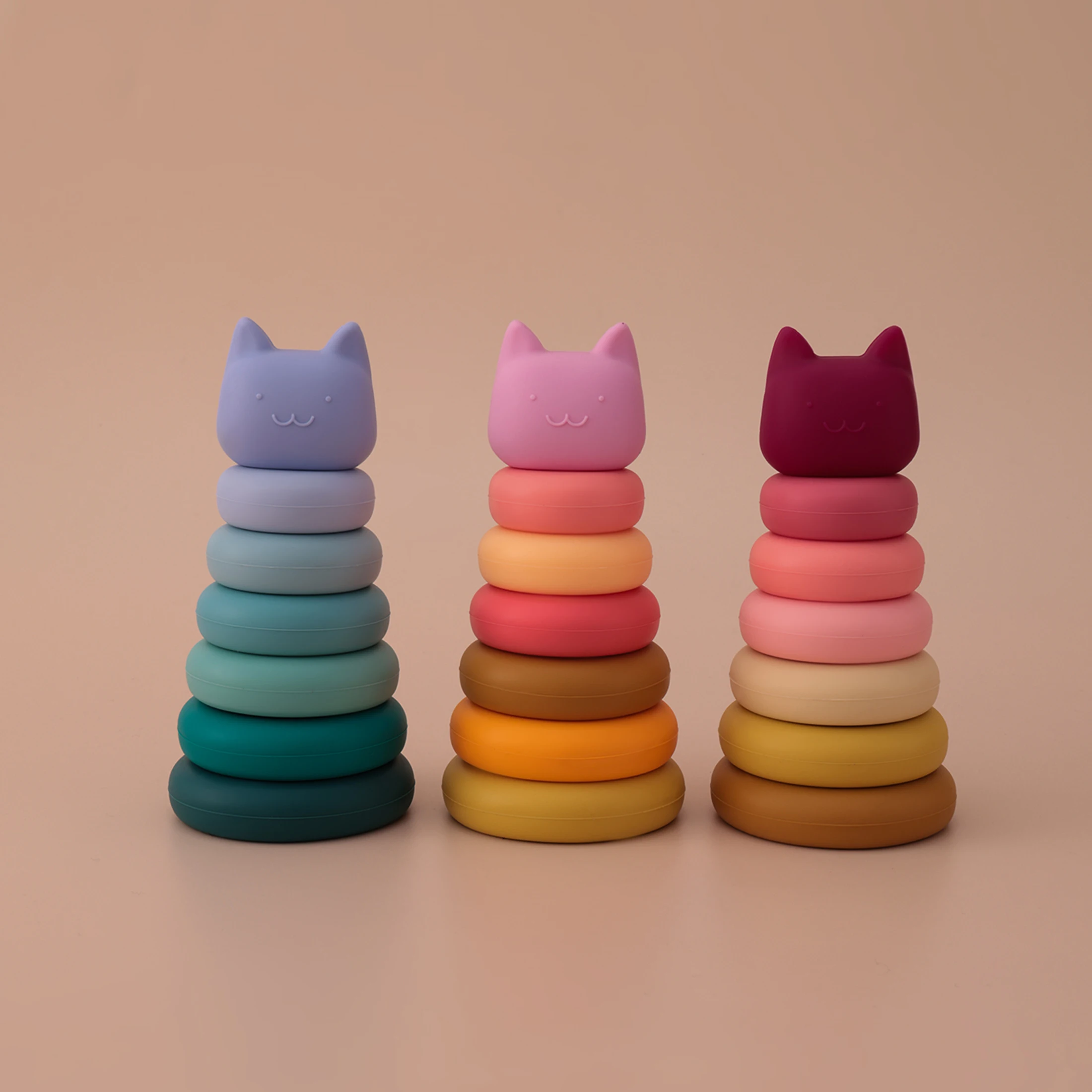 Color niños 1 Juego de mordedor de silicona para bebé juguete de apilamiento animales de dibujos animados bloques de construcción juguete sensorial Montessori sin BPA 0-12 meses - imagen 3