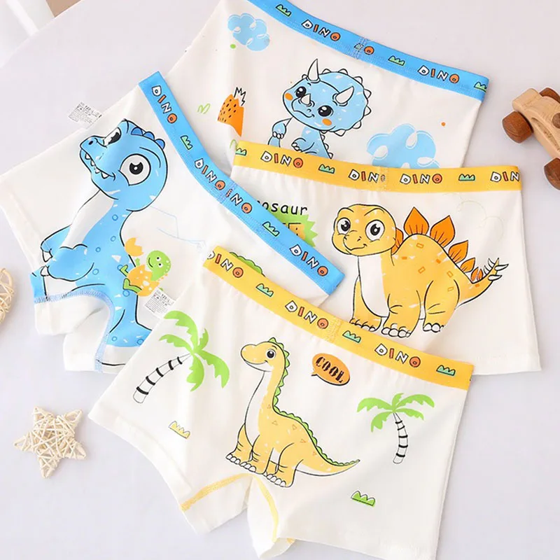 4 unids/lote Boxer de algodón transpirable para niños calzoncillos con patrón de dinosaurio Boxers para niños ropa interior suave para niños Boxer Shorts para 2-9T - imagen 2