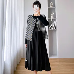Otoño Invierno maternidad suéteres largos conjuntos de chaleco a rayas vestido grueso y cálido trajes ropa para mujeres embarazadas ropa de embarazo