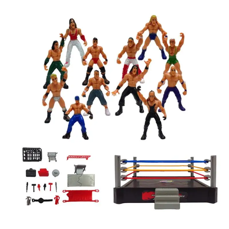 Paquete de Batalla Mini Wrestling Ring Play Set con Figuras de Acción de Lucha Libre DIY Juguete Educativo de Construcción de Luchadores Realistas para Juego de Pretend Play.