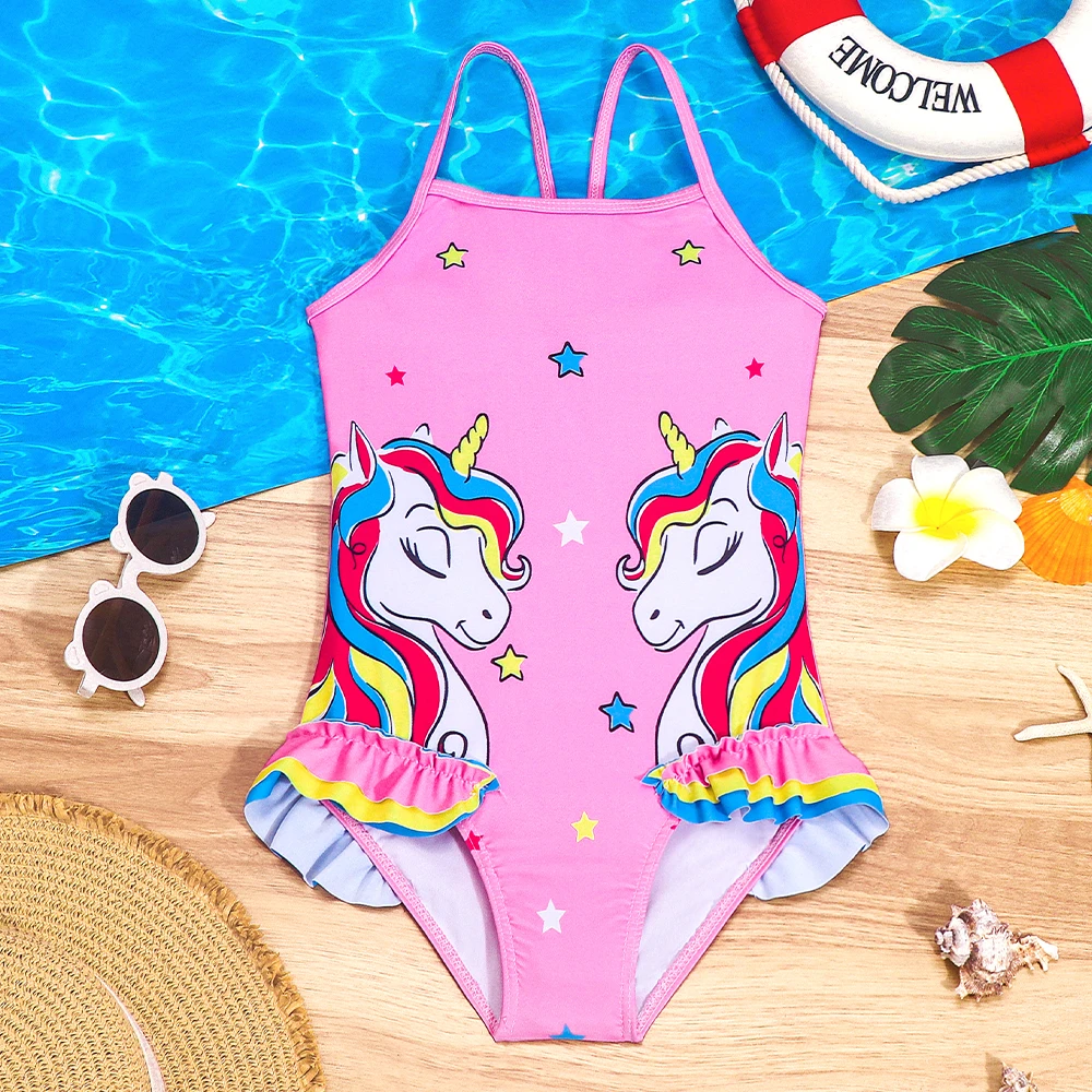 Bañador de una pieza para niña con unicornio de secado rápido