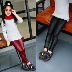 Leggings de cuero sintético para niña – Cálidos con cintura elástica