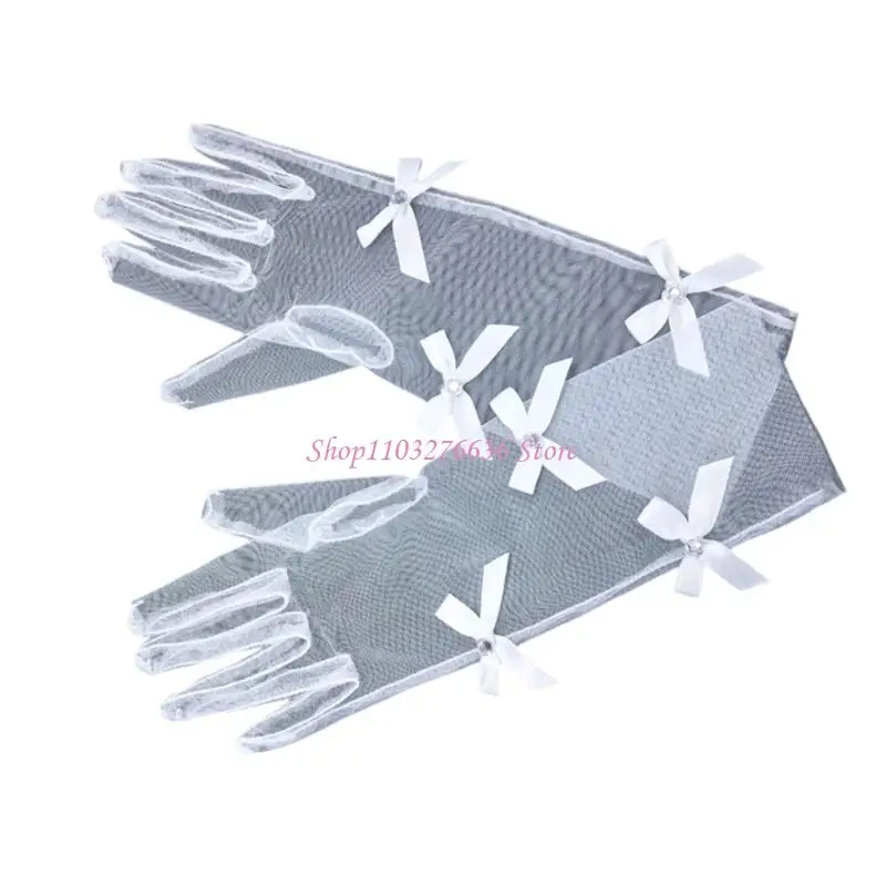 R6FD Guantes malla livianos para niños niñas elegante Bowknot Detalle Foto esencial - imagen 3