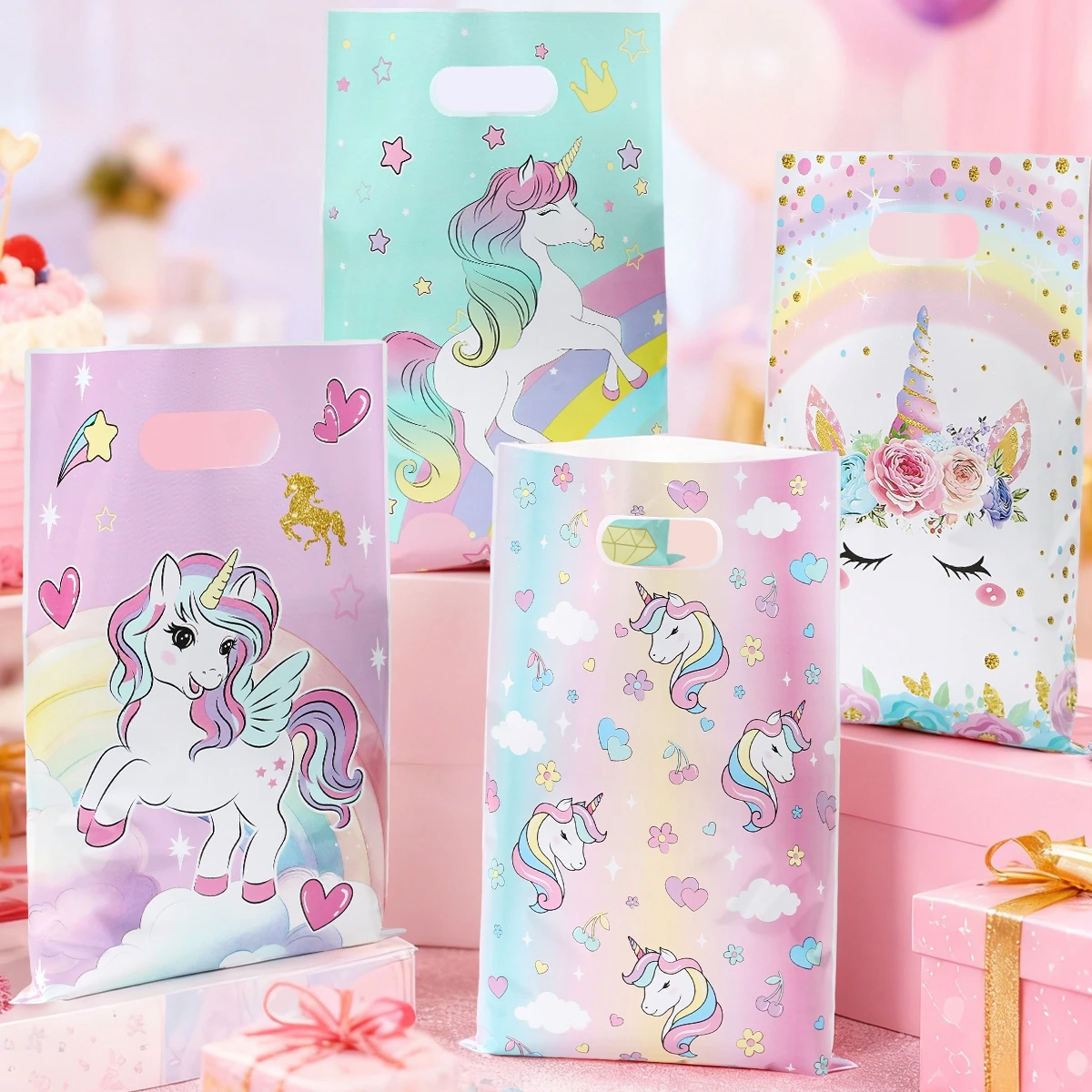 10/25/50 Uds. Bolsas de regalo de dulces con tema de unicornio decoración de fiesta de cumpleaños de unicornio niños Baby Shower bolsa de regalo de boda suministros para fiestas - imagen 5