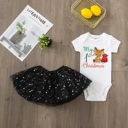 Conjunto primera Navidad bebé niña vestido tutú y camisa fiesta