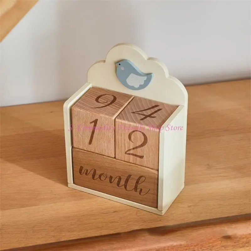 85AE bloques tarjetas madera para bebés, hitos mensuales, grabado cuadrado, tablero hitos cumpleaños para recién - imagen 2