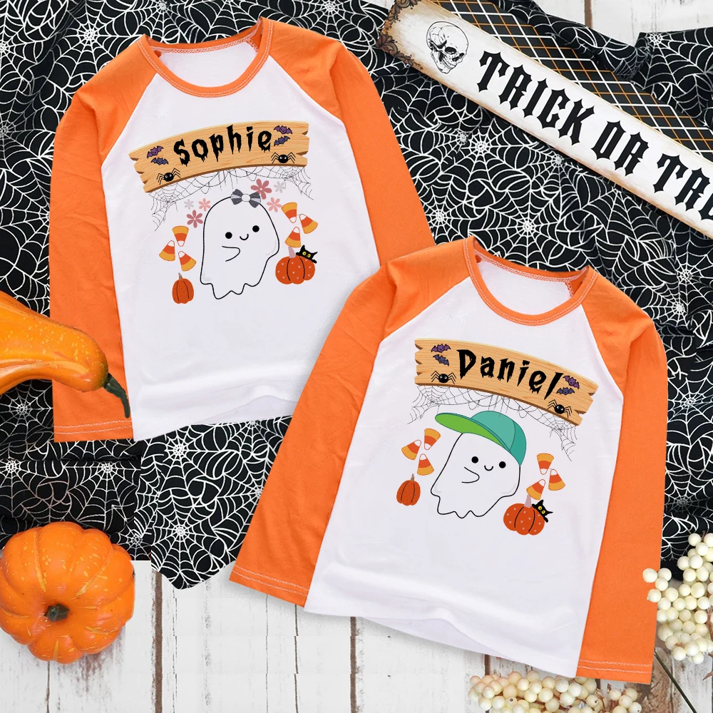 Camiseta personalizada infantil de raglán con nombre para Halloween - imagen 5