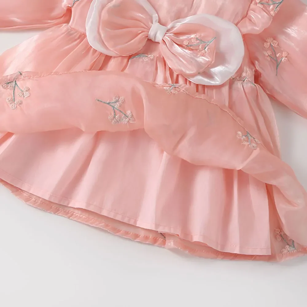 Ropa de otoño para niñas de 0 a 2 años, vestidos de manga larga para bebés, vestidos de princesa de malla, vestido con lazo frontal para niñas con sombrero - imagen 5