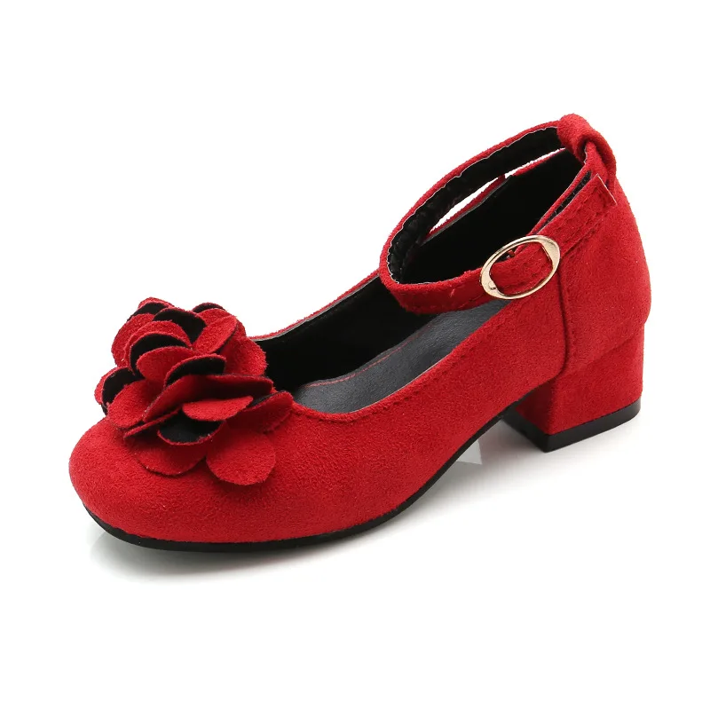 Zapatos de cuero para niñas, color rosa, rojo y negro, zapatos de princesa de tacón alto para fiesta, boda, zapatos de vestir para niñas grandes - imagen 5