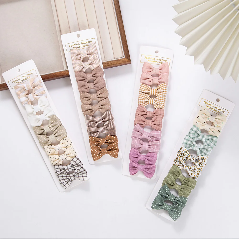 10 unids/set Mini pinzas para el pelo con lazo para niñas, bonitos lazos para el pelo a cuadros con estampado de Froal, horquillas de guingán a cuadros, sombreros de seguridad coreanos para niños