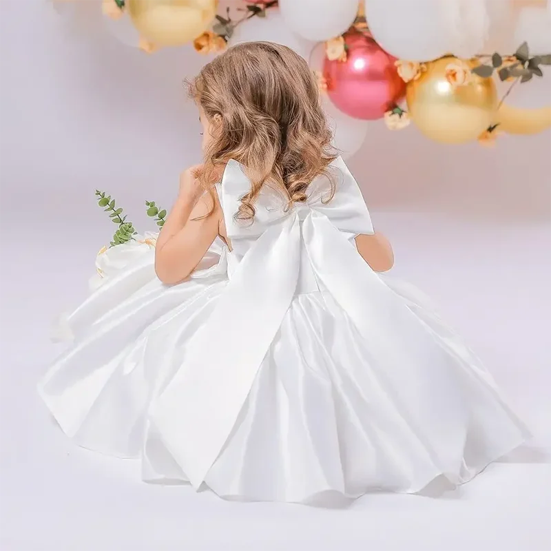 Vestido de fiesta para niñas, vestidos de princesa con lazo grande y dulce para cumpleaños, ropa para niños, ropa Formal de noche elegante para niñas con flores - imagen 2