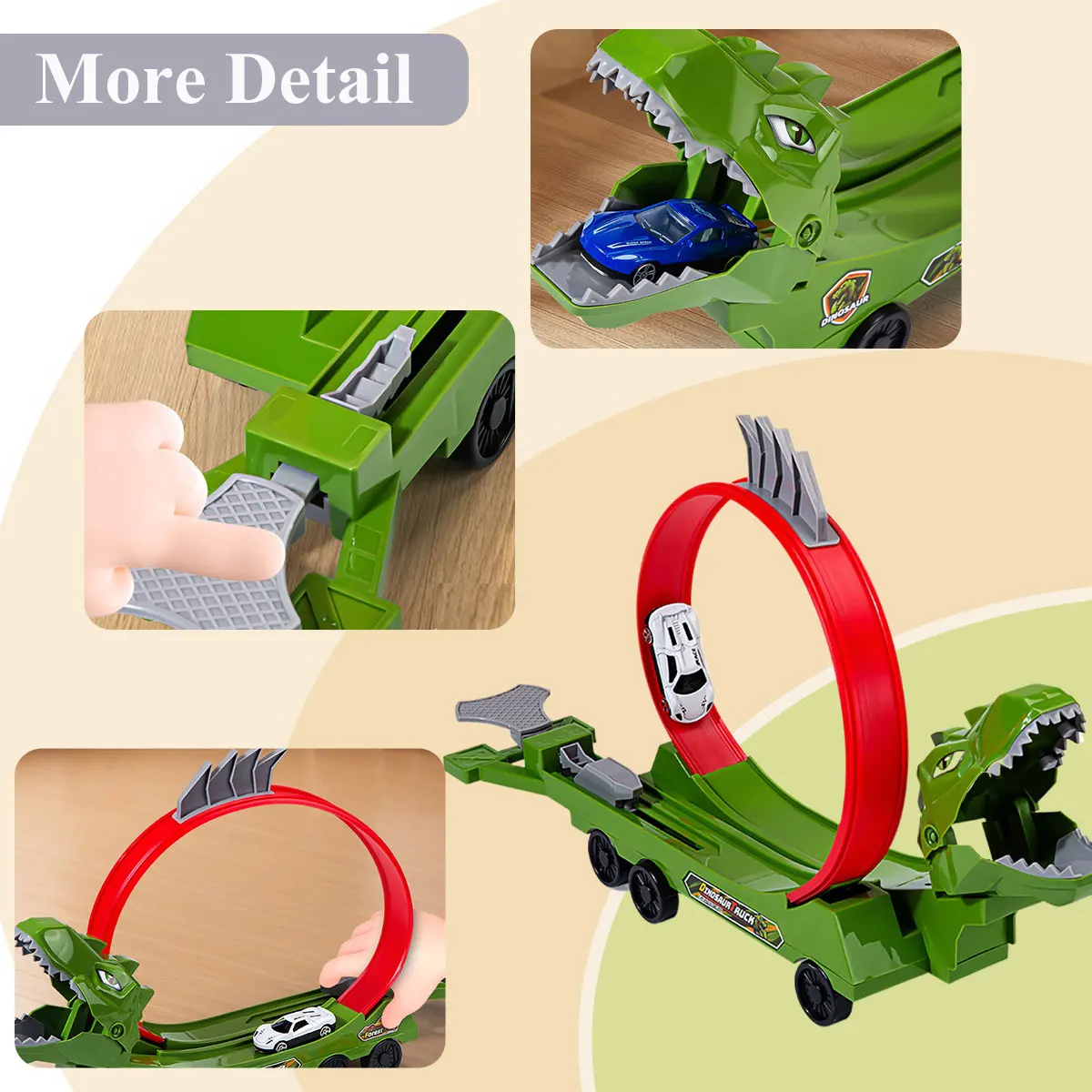 Set coche y pista con dinosaurio; tren educativo para niños curiosos - imagen 4