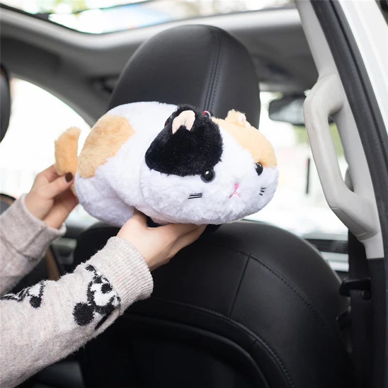 Caja de pañuelos de gato Kawaii de 30CM, juguetes de peluche de gato realista, almohada de animales suaves, regalos para amigos, decoración de coche - imagen 4